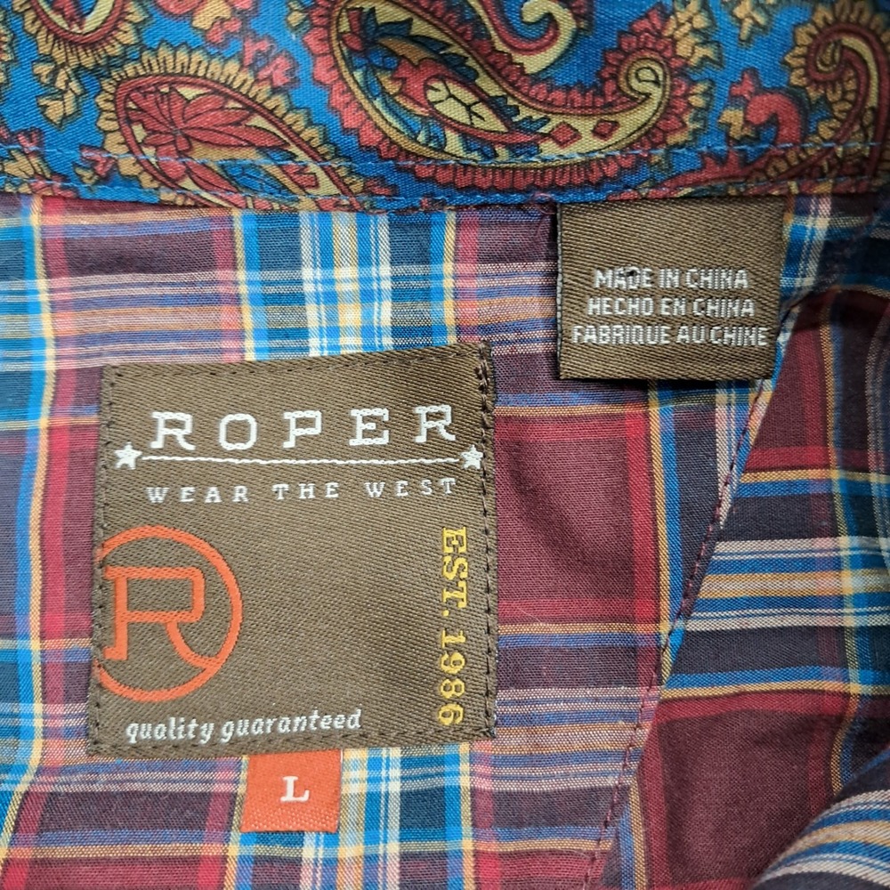 Roper Mens Plaid Western Button Down Shirt Red Blue Cotton 301-378-6062RE Large - Picture 2 of 7